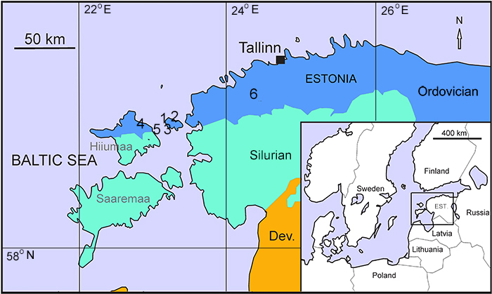 Map of Ordovician and Silurian of Estonia